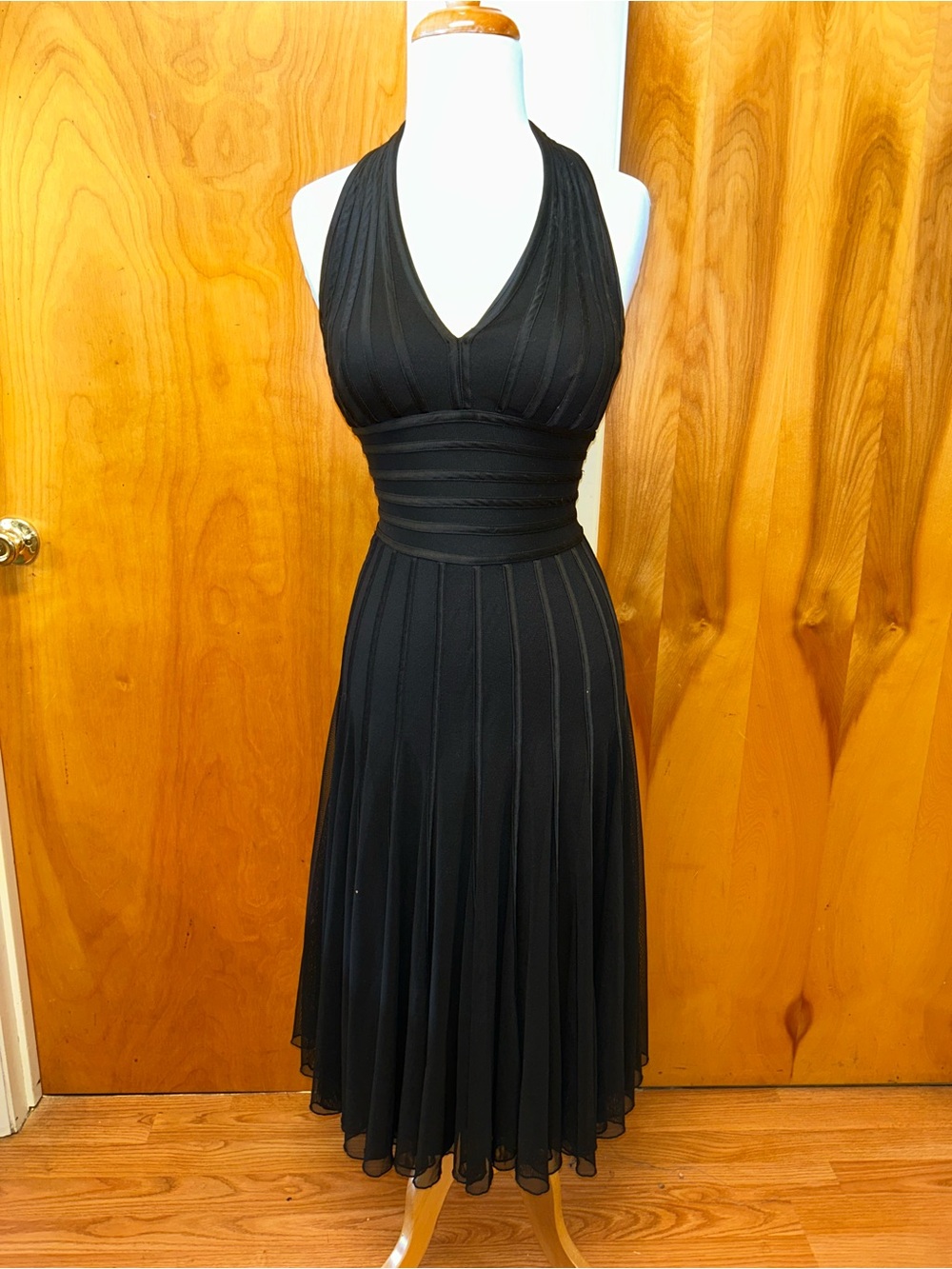 Cache black mesh and ribbon halter mini dress size 2